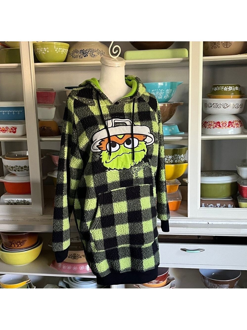 Sesame Street Oscar the Grouch Oversized Hooded Sweatshirt - Size Small
